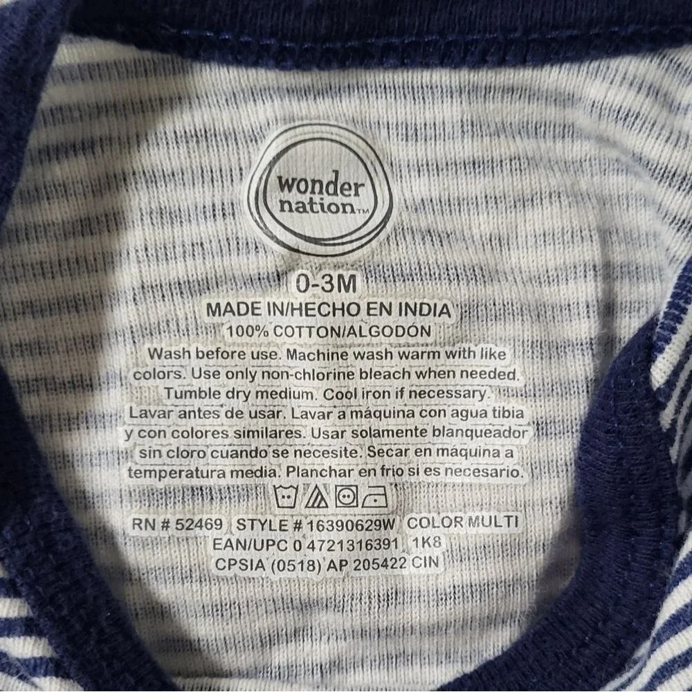 Wonder Nation X Gerber Baby Boys Blue 2pc Bodysuit & Pants Bundle Size 0-3M